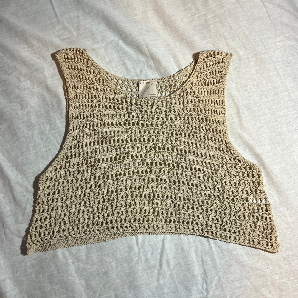 KERISMA Beige‎ Crochet Knit Sleeveless Crop Top Women's S M